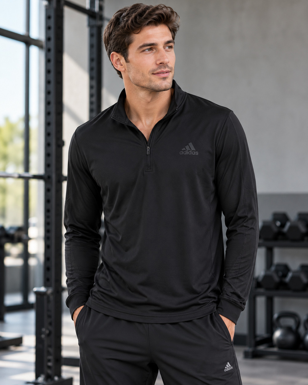Adidas Mens Activewear Top Size 2XL Black 1/4 Zip Base Layer Gym Hiking Outdoor